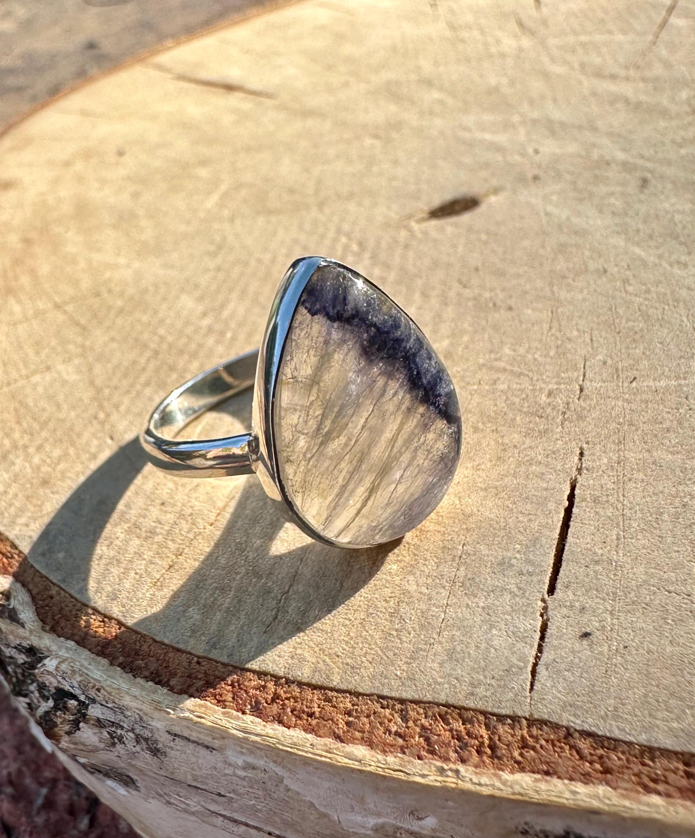 Blue John Teardrop Ring: Sterling Silver, Handmade UK Jewelry