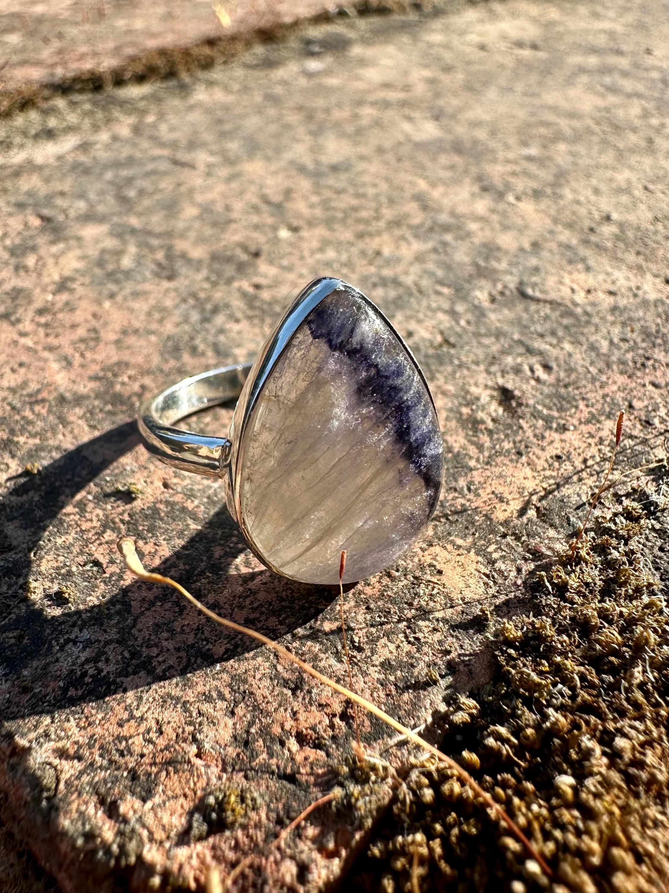 Blue John Teardrop Ring: Sterling Silver, Handmade UK Jewelry