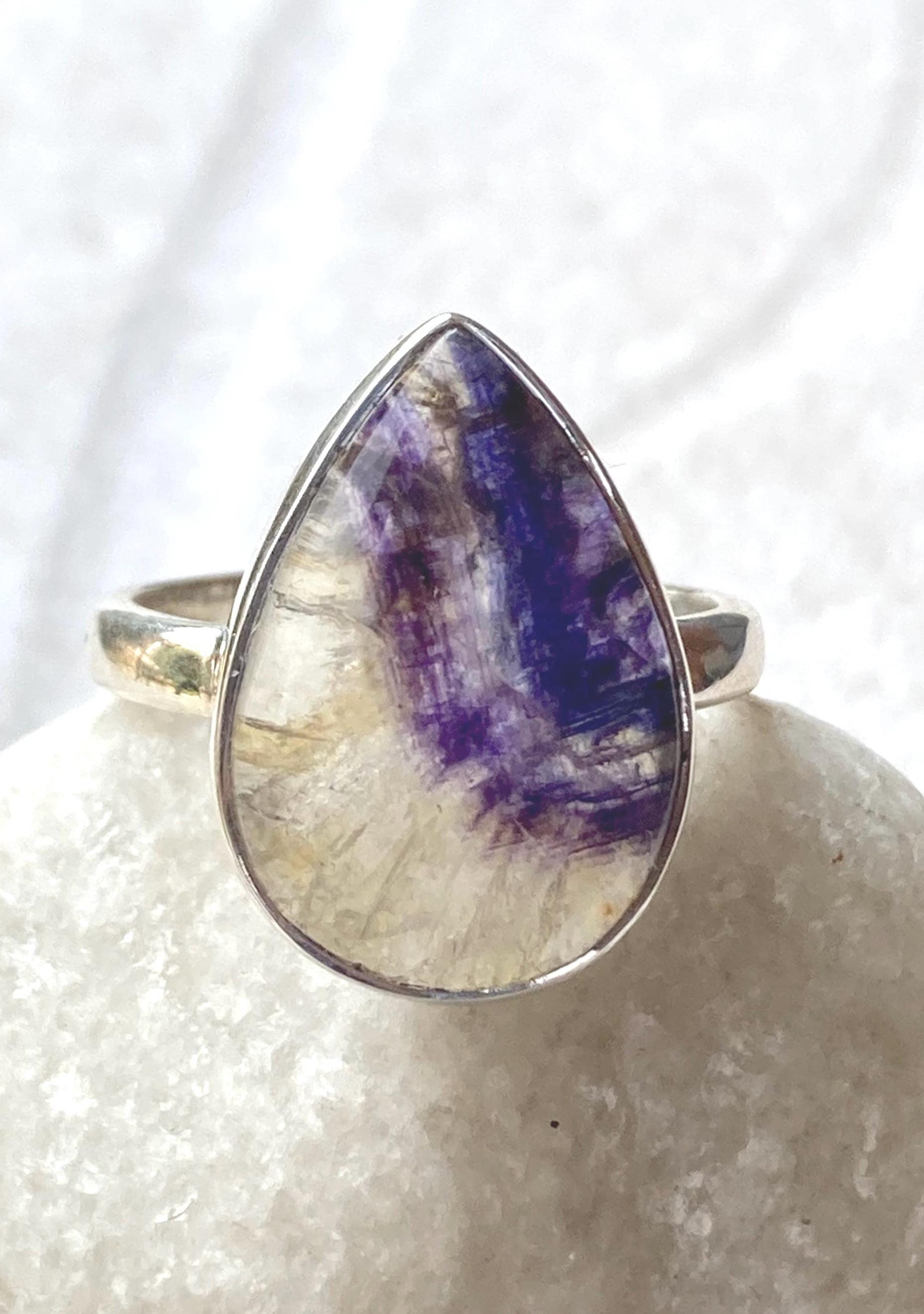 Blue John Teardrop Ring: Handmade Sterling Silver Derbyshire Gemstone