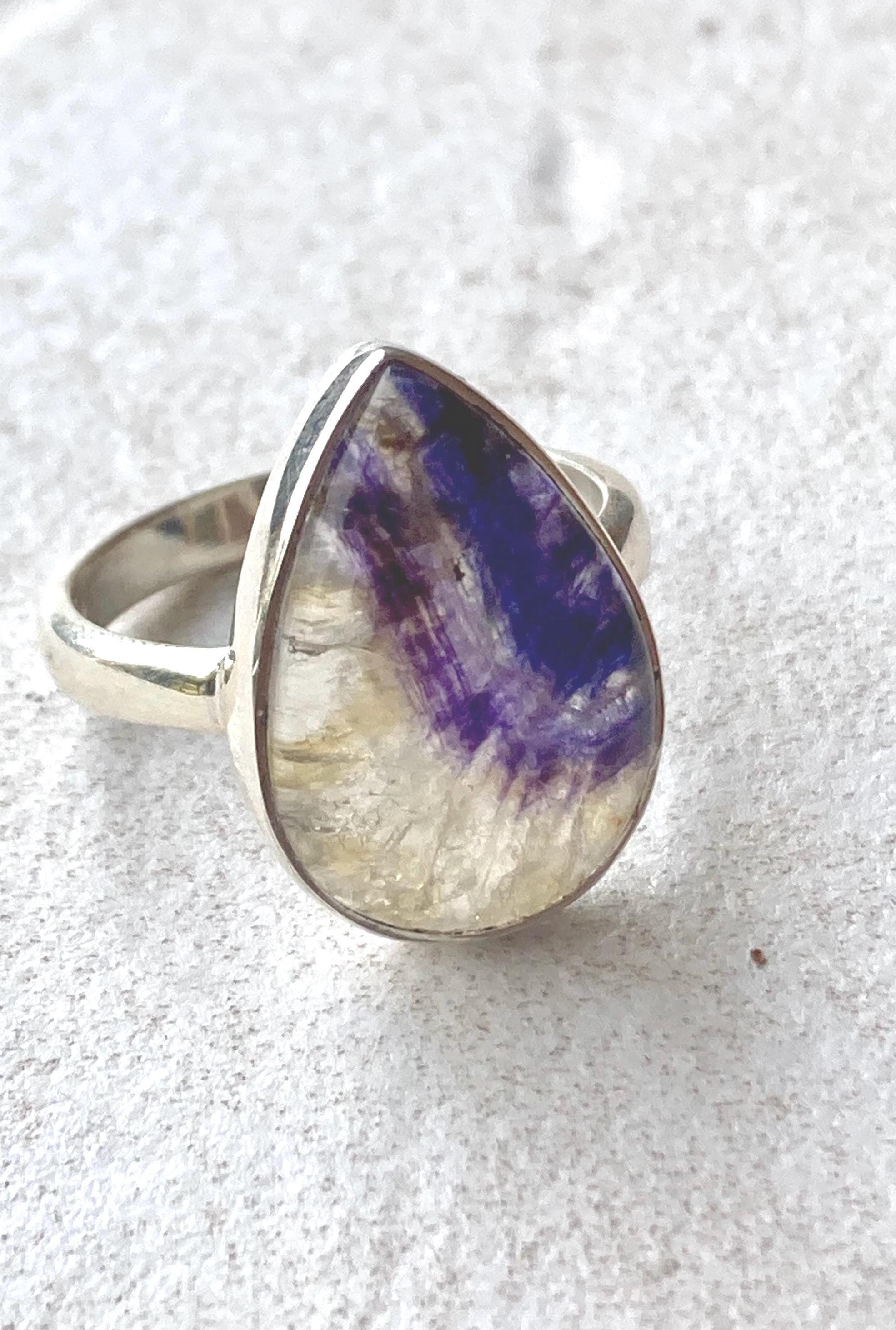 Blue John Teardrop Ring: Handmade Sterling Silver Derbyshire Gemstone