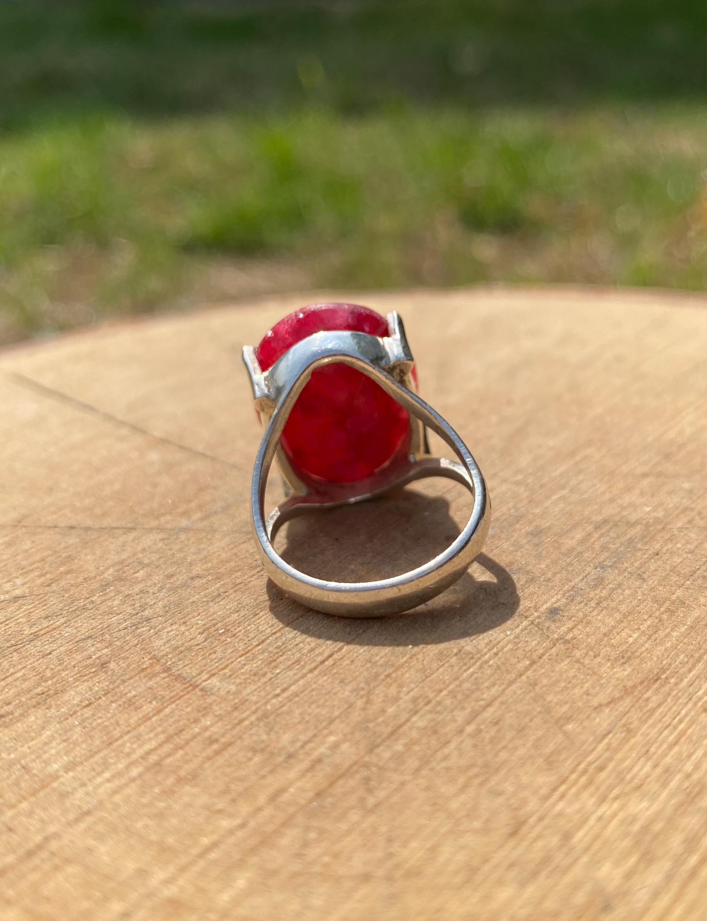 Oval Raw Ruby 925 Silver Ring