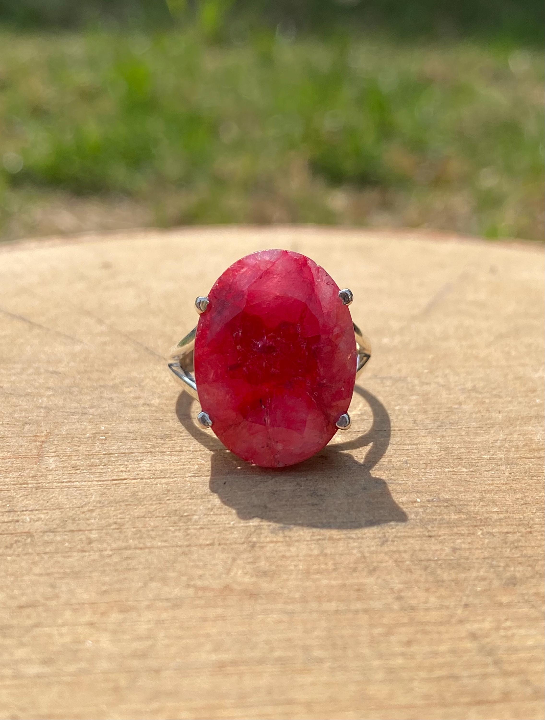 Oval Raw Ruby 925 Silver Ring