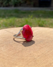 Oval Raw Ruby 925 Silver Ring