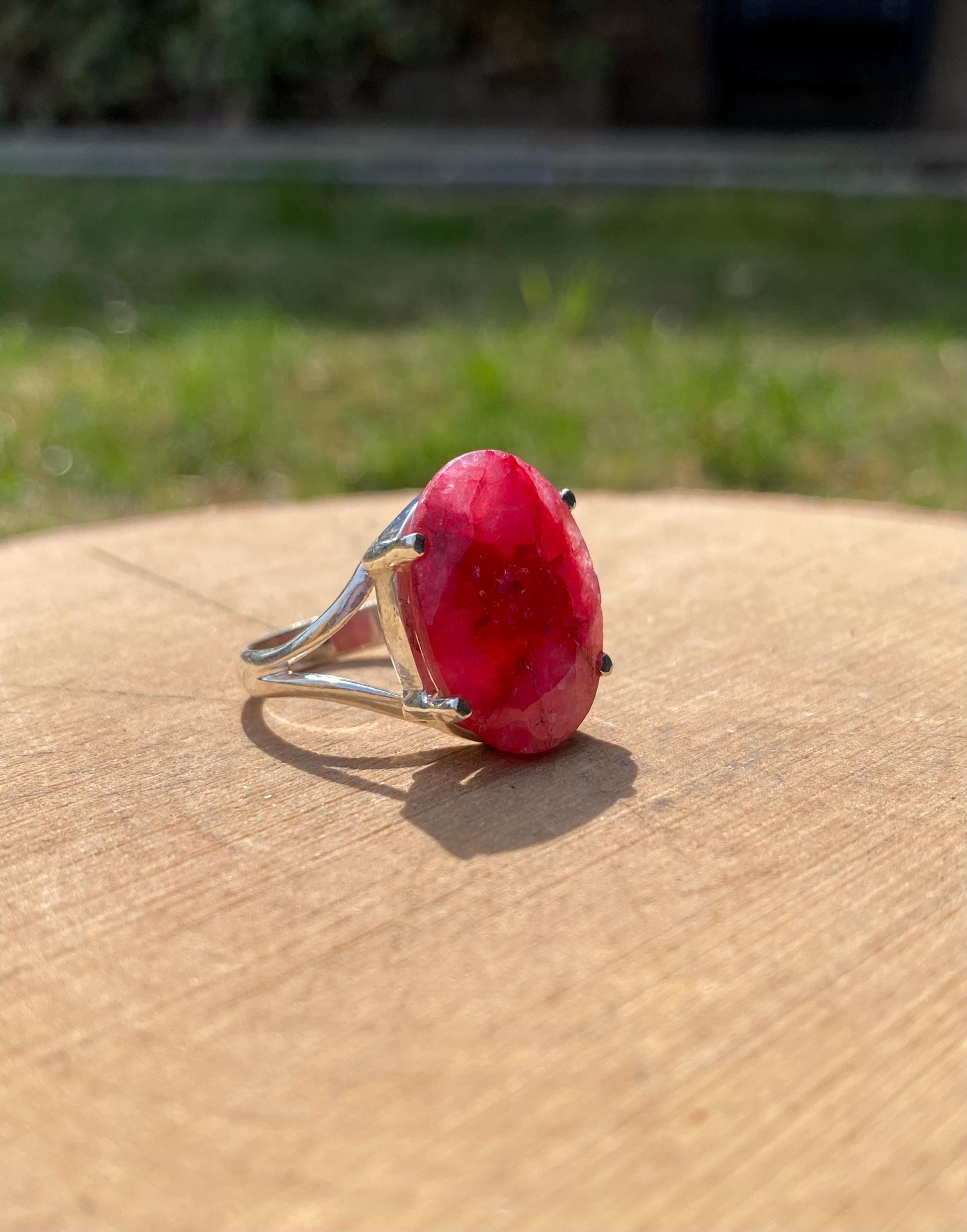 Oval Raw Ruby 925 Silver Ring