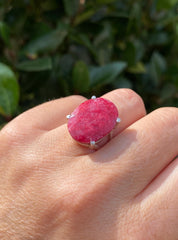 Oval Raw Ruby 925 Silver Ring
