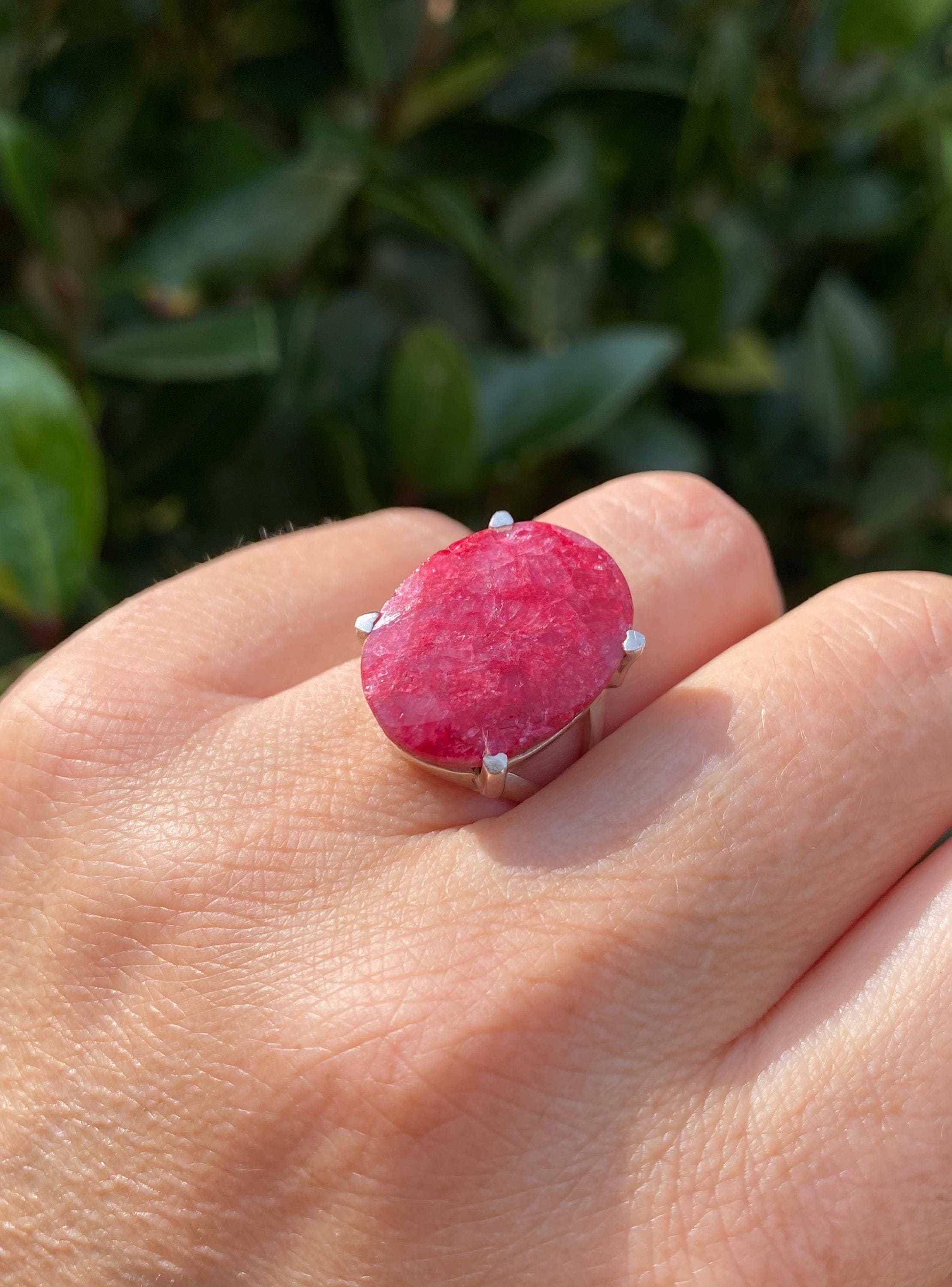 Oval Raw Ruby 925 Silver Ring