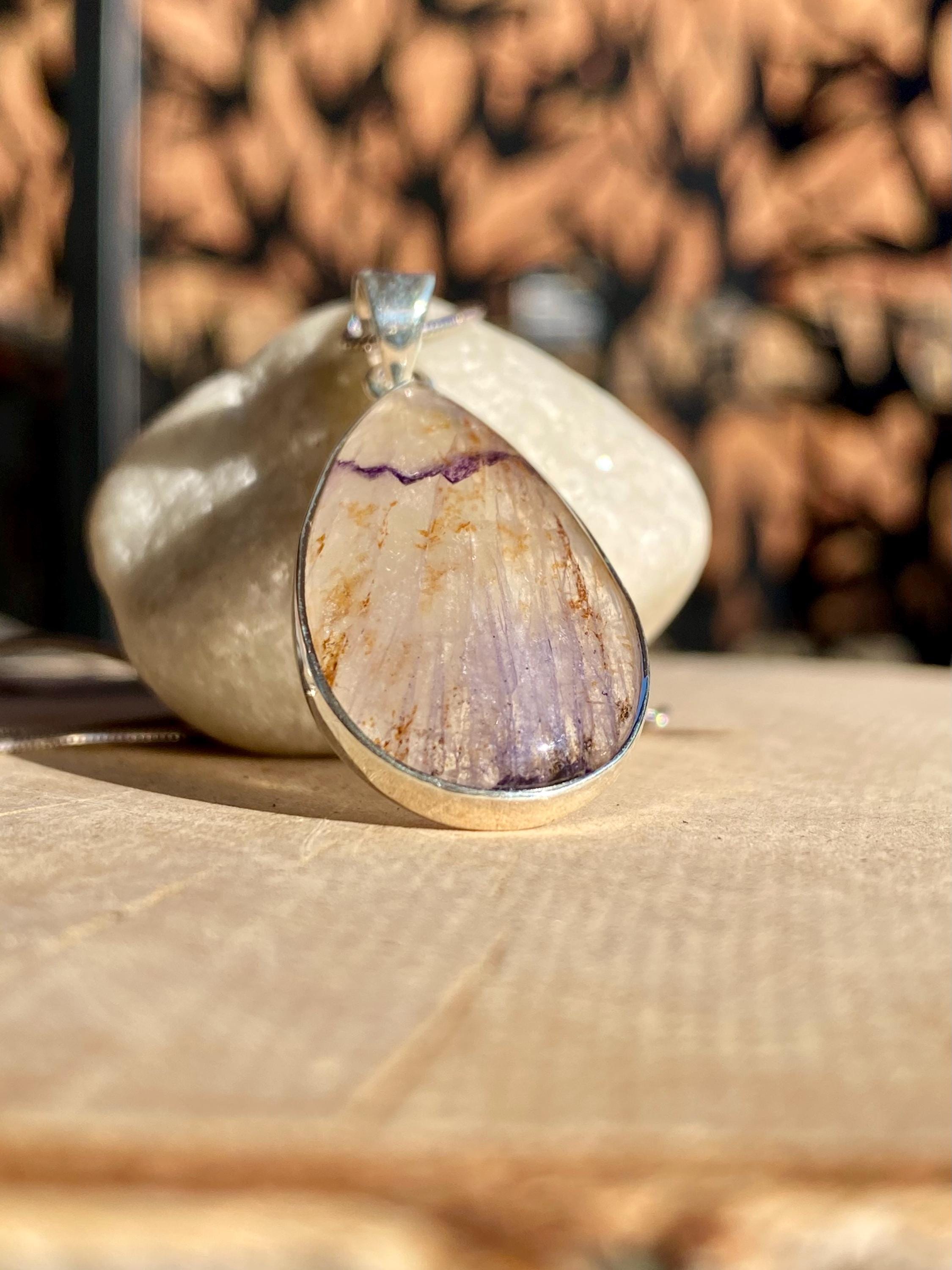 Rare Blue John Pendant, Teardrop 30mm x 18mm, Sterling Silver, Derbyshire UK