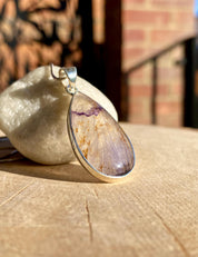 Rare Blue John Pendant, Teardrop 30mm x 18mm, Sterling Silver, Derbyshire UK
