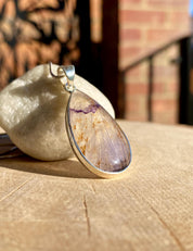 Rare Blue John Pendant, Teardrop 30mm x 18mm, Sterling Silver, Derbyshire UK