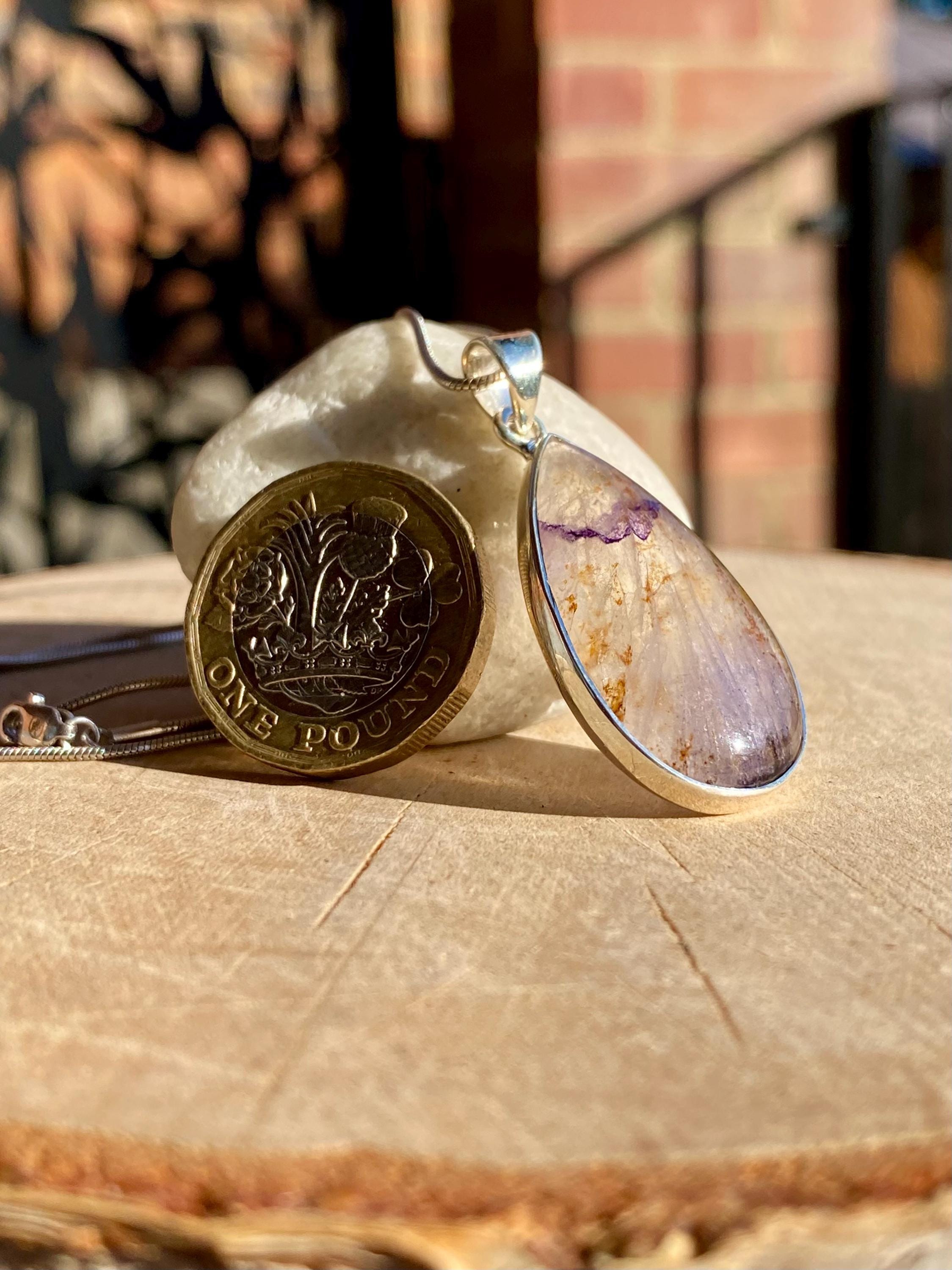 Rare Blue John Pendant, Teardrop 30mm x 18mm, Sterling Silver, Derbyshire UK
