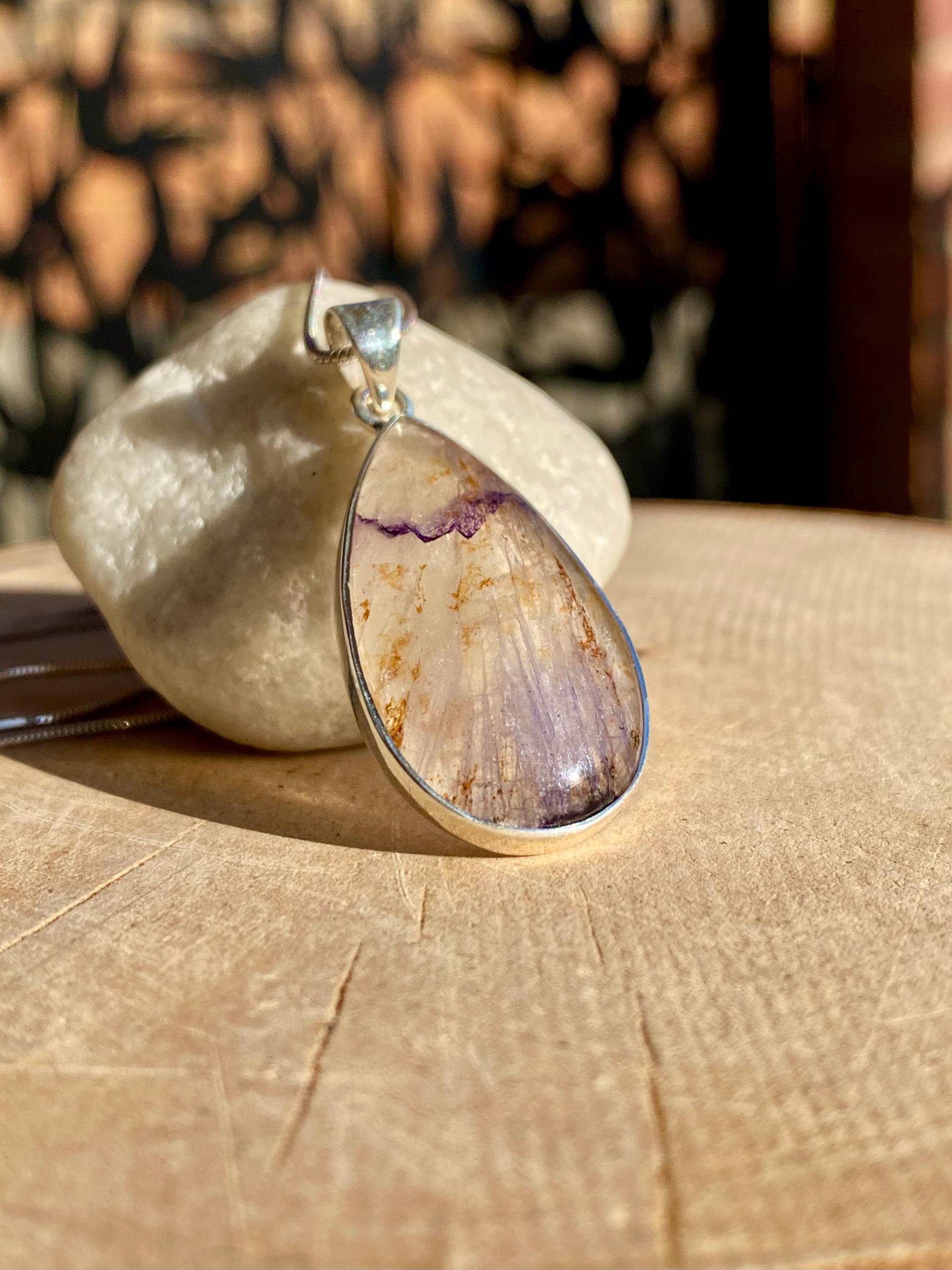 Rare Blue John Pendant, Teardrop 30mm x 18mm, Sterling Silver, Derbyshire UK