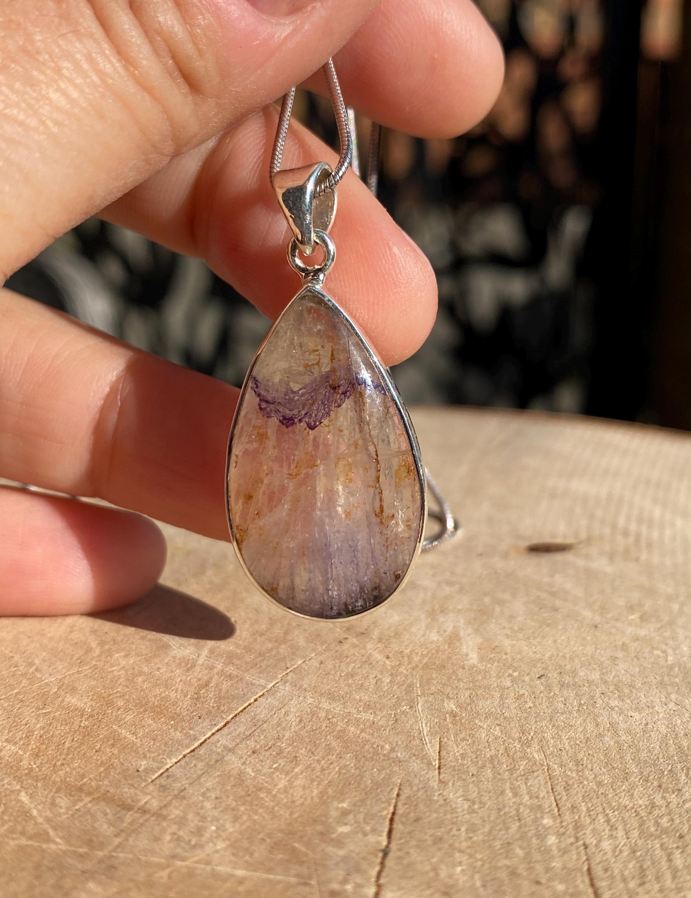 Rare Blue John Pendant, Teardrop 30mm x 18mm, Sterling Silver, Derbyshire UK