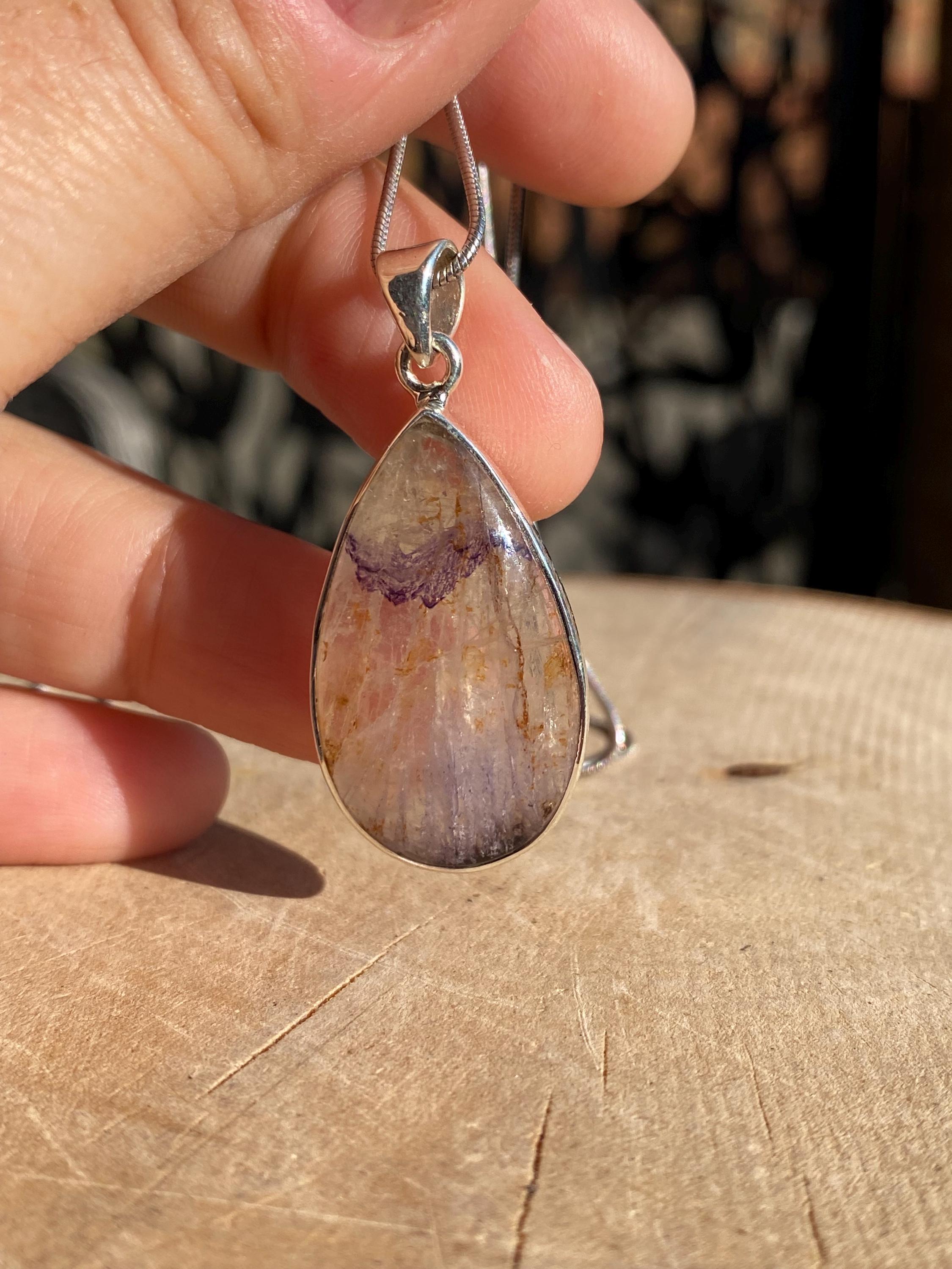 Rare Blue John Pendant, Teardrop 30mm x 18mm, Sterling Silver, Derbyshire UK