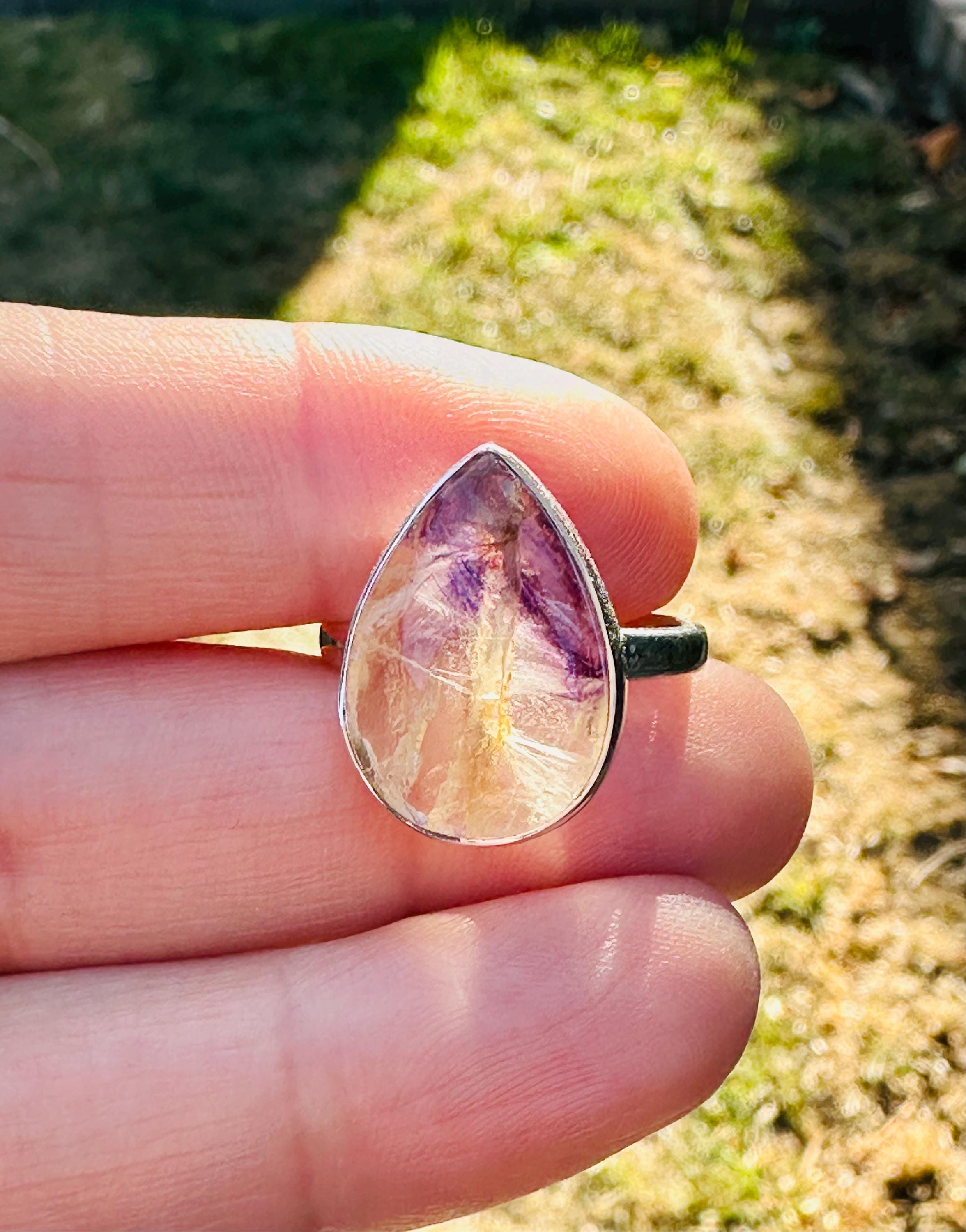 Blue John Teardrop Ring: 925 Sterling Silver, Handmade Derbyshire Gemstone