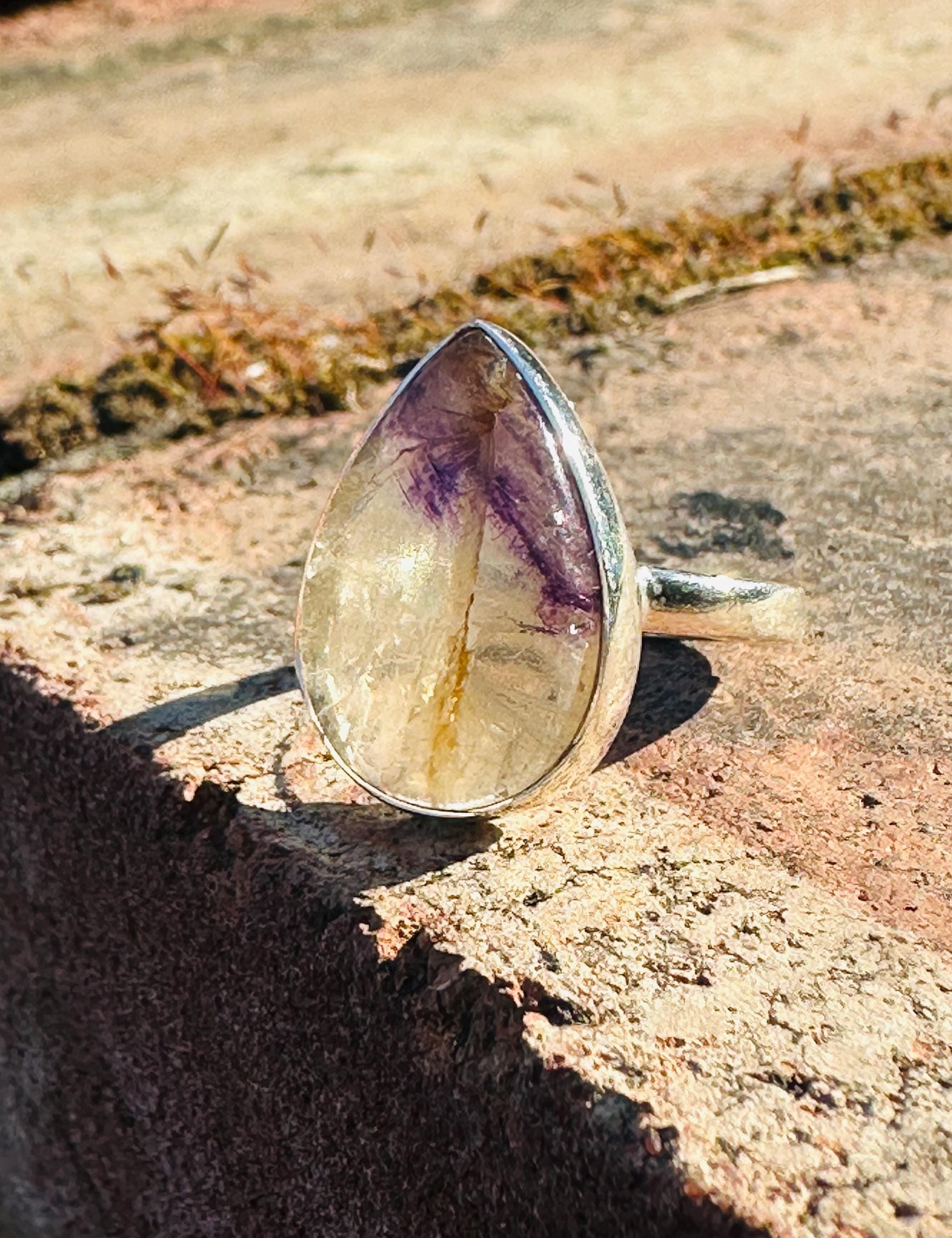 Blue John Teardrop Ring: 925 Sterling Silver, Handmade Derbyshire Gemstone