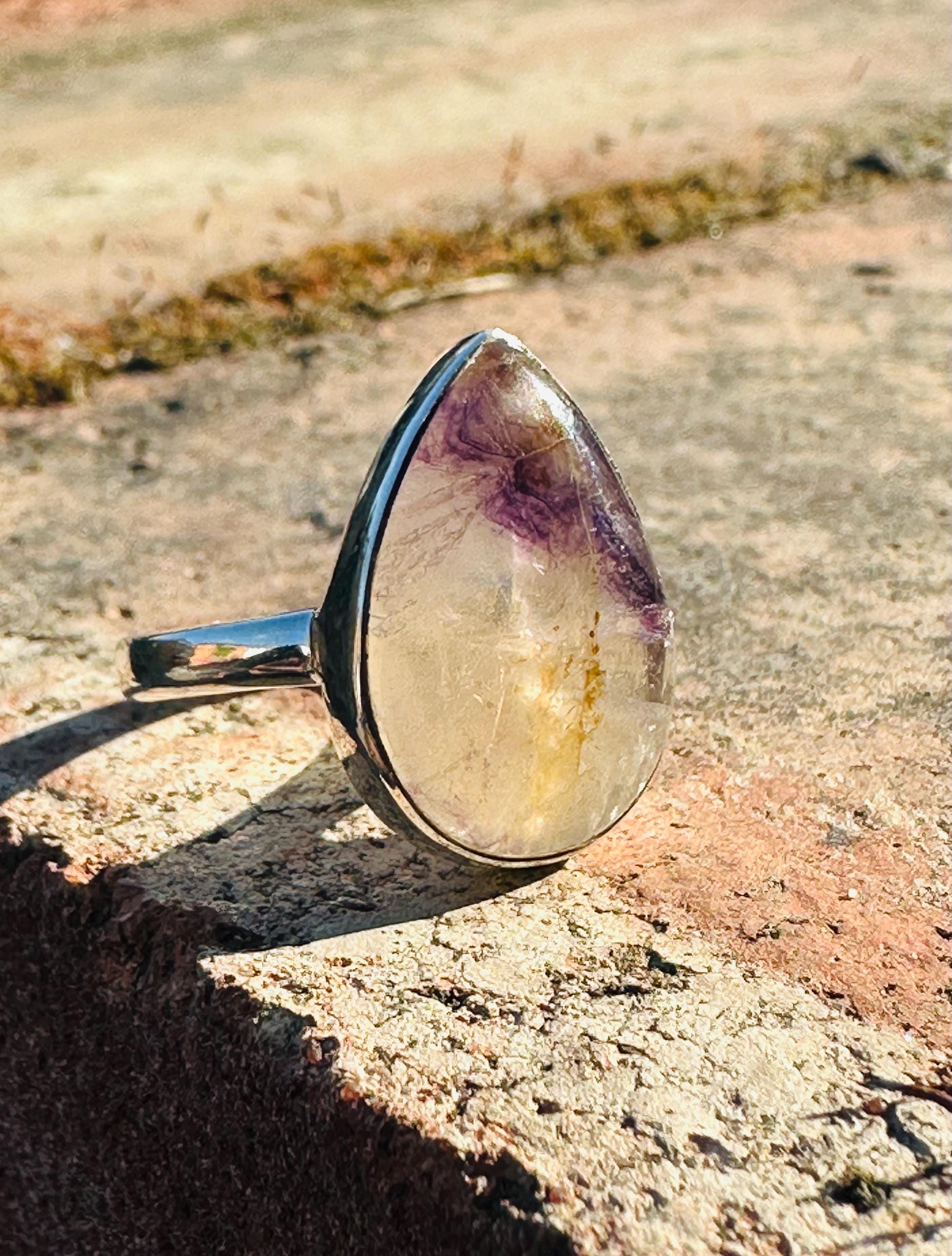 Blue John Teardrop Ring: 925 Sterling Silver, Handmade Derbyshire Gemstone