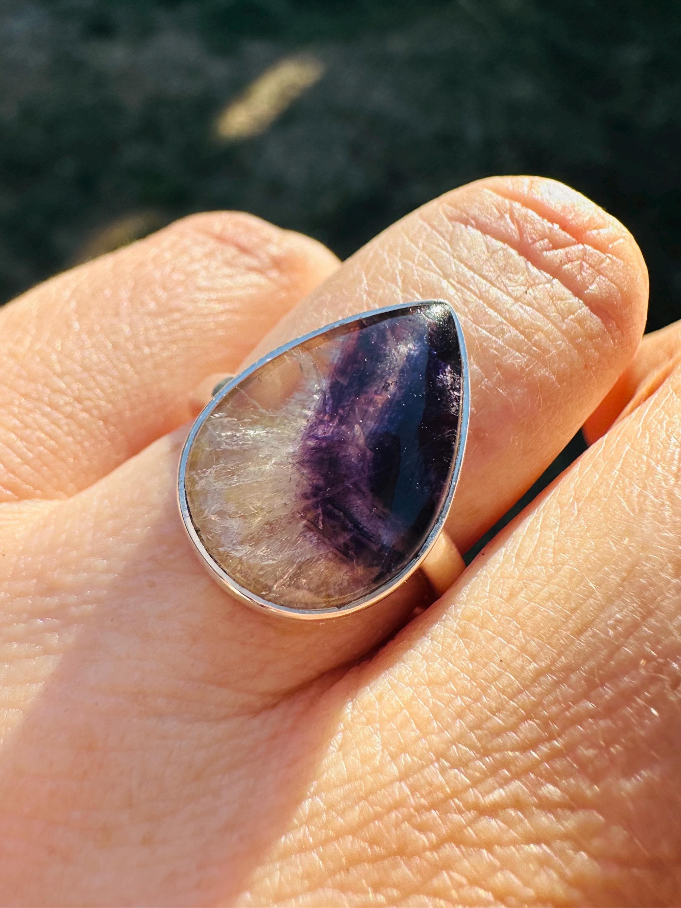 Blue John Teardrop Ring: Handmade Sterling Silver Derbyshire Gemstone