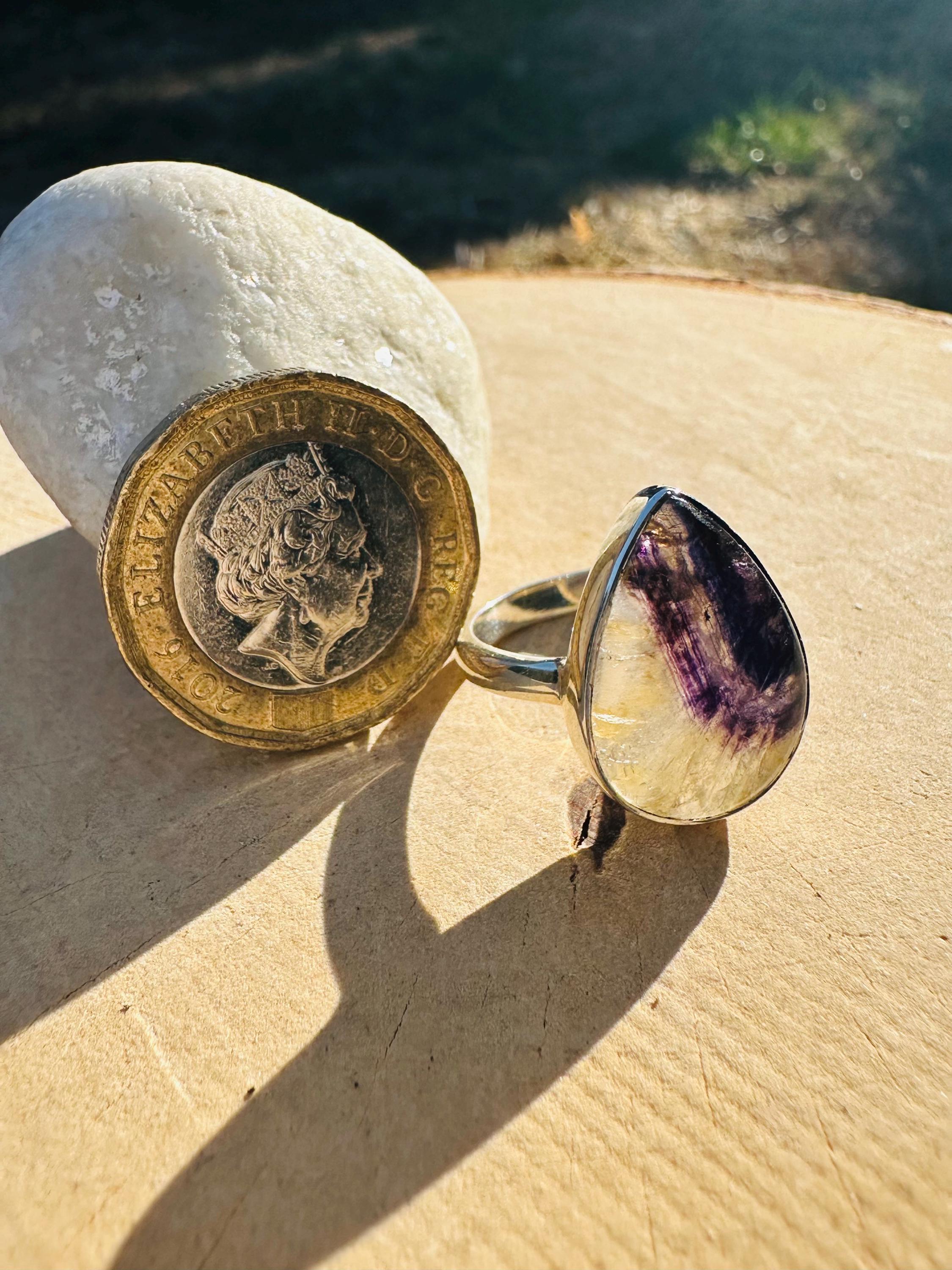Blue John Teardrop Ring: Handmade Sterling Silver Derbyshire Gemstone
