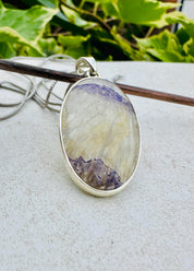 Rare Blue John Pendant, Oval 21mm x 19mm, Sterling Silver, Handmade Derbyshire UK gift