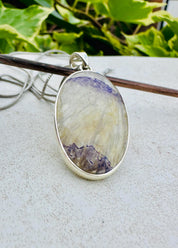 Rare Blue John Pendant, Oval 21mm x 19mm, Sterling Silver, Handmade Derbyshire UK gift