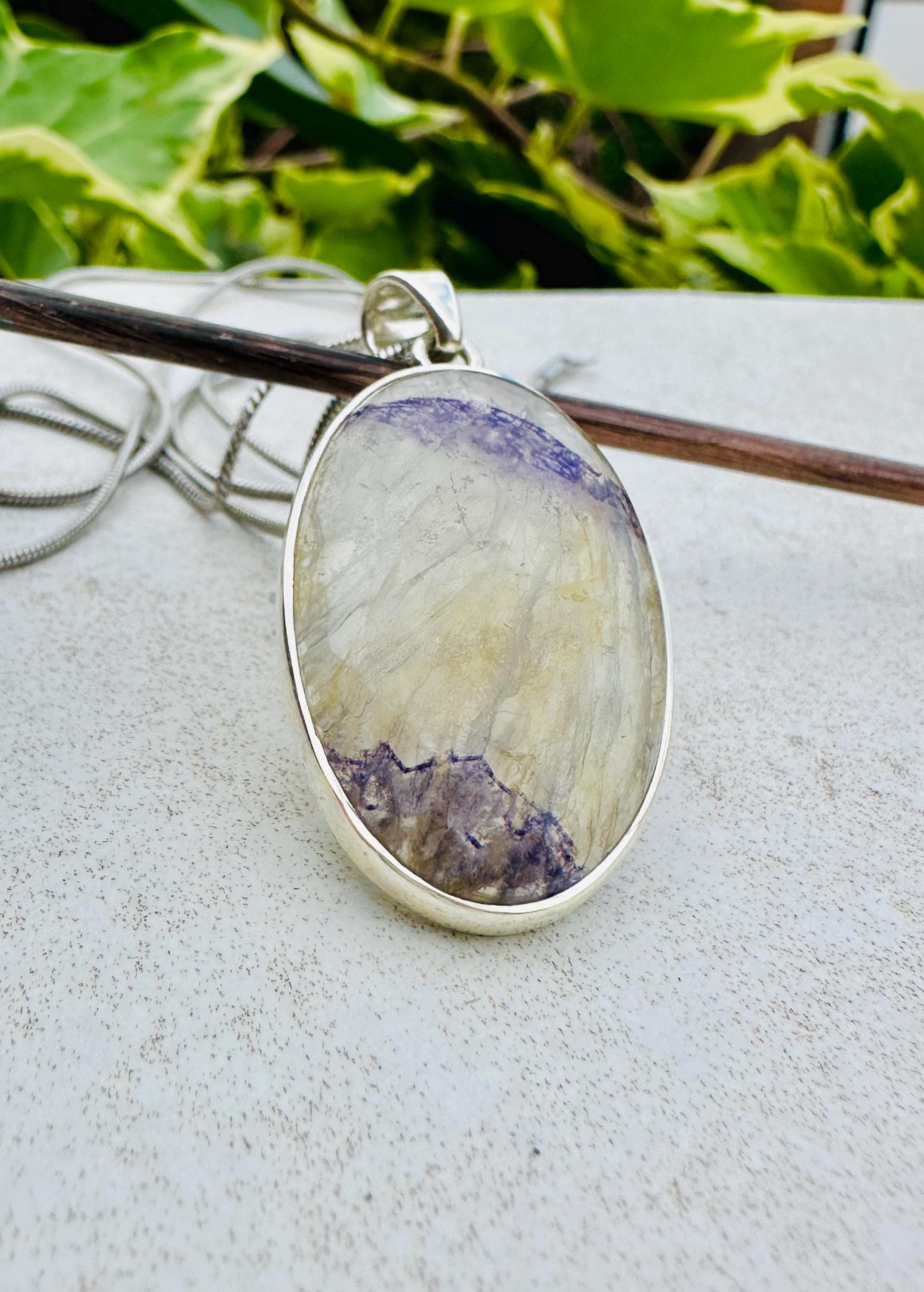 Rare Blue John Pendant, Oval 21mm x 19mm, Sterling Silver, Handmade Derbyshire UK gift