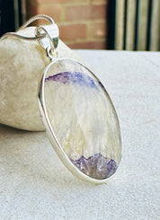 Rare Blue John Pendant, Oval 21mm x 19mm, Sterling Silver, Handmade Derbyshire UK gift
