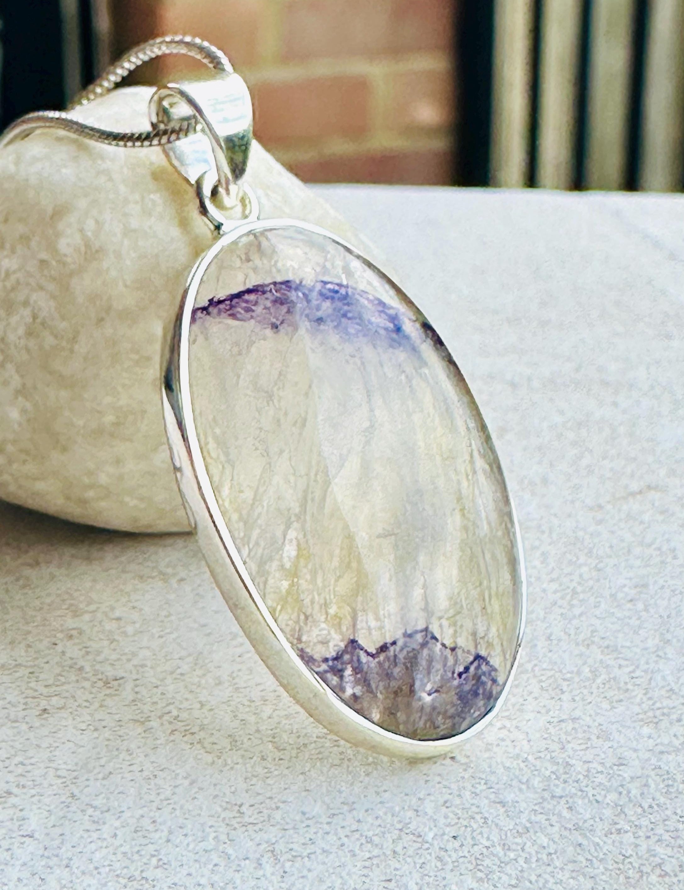 Rare Blue John Pendant, Oval 21mm x 19mm, Sterling Silver, Handmade Derbyshire UK gift