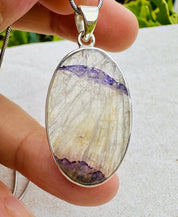 Rare Blue John Pendant, Oval 21mm x 19mm, Sterling Silver, Handmade Derbyshire UK gift