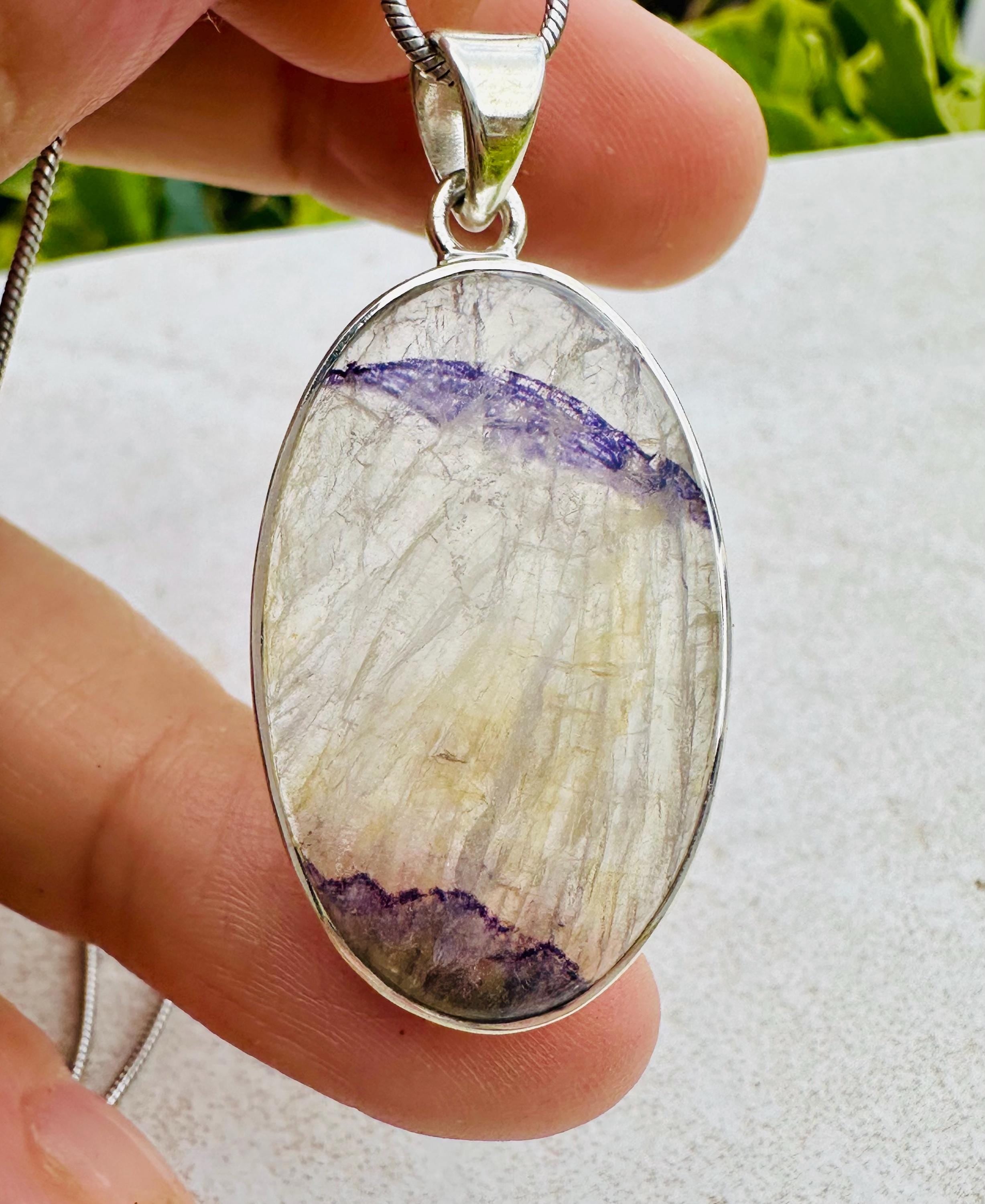 Rare Blue John Pendant, Oval 21mm x 19mm, Sterling Silver, Handmade Derbyshire UK gift