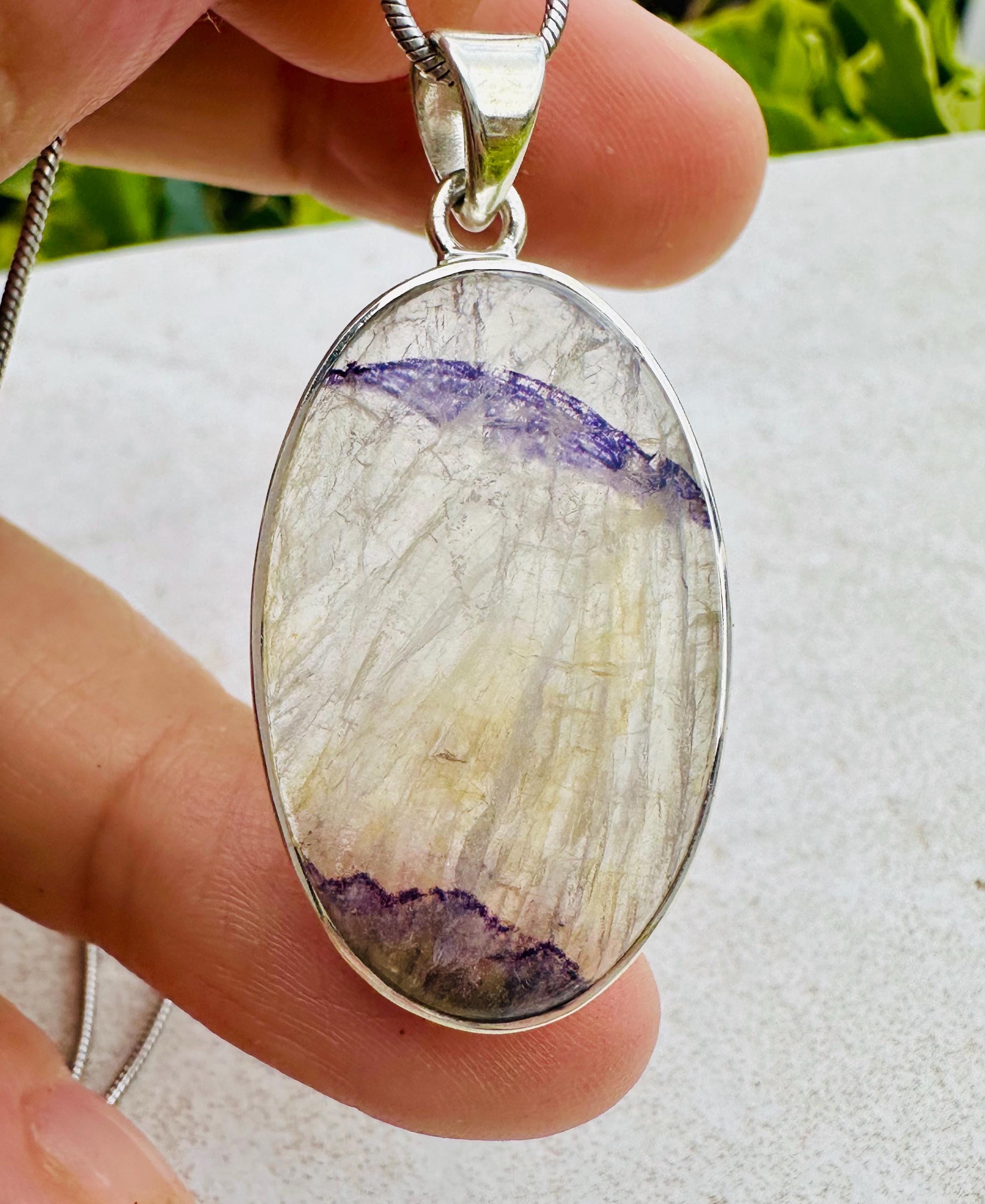 Rare Blue John Pendant, Oval 21mm x 19mm, Sterling Silver, Handmade Derbyshire UK gift