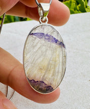 Rare Blue John Pendant, Oval 21mm x 19mm, Sterling Silver, Handmade Derbyshire UK gift