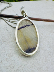 Rare Blue John Pendant, Oval 21mm x 19mm, Sterling Silver, Handmade Derbyshire UK gift