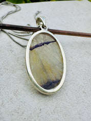 Rare Blue John Pendant, Oval 21mm x 19mm, Sterling Silver, Handmade Derbyshire UK gift