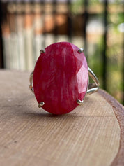 Raw Ruby Ring, Oval 19mm x 14mm, 925 Sterling Silver, Handmade UK