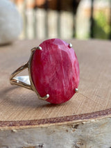 Raw Ruby Ring, Oval 19mm x 14mm, 925 Sterling Silver, Handmade UK