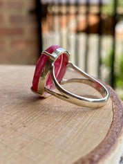 Raw Ruby Ring, Oval 19mm x 14mm, 925 Sterling Silver, Handmade UK