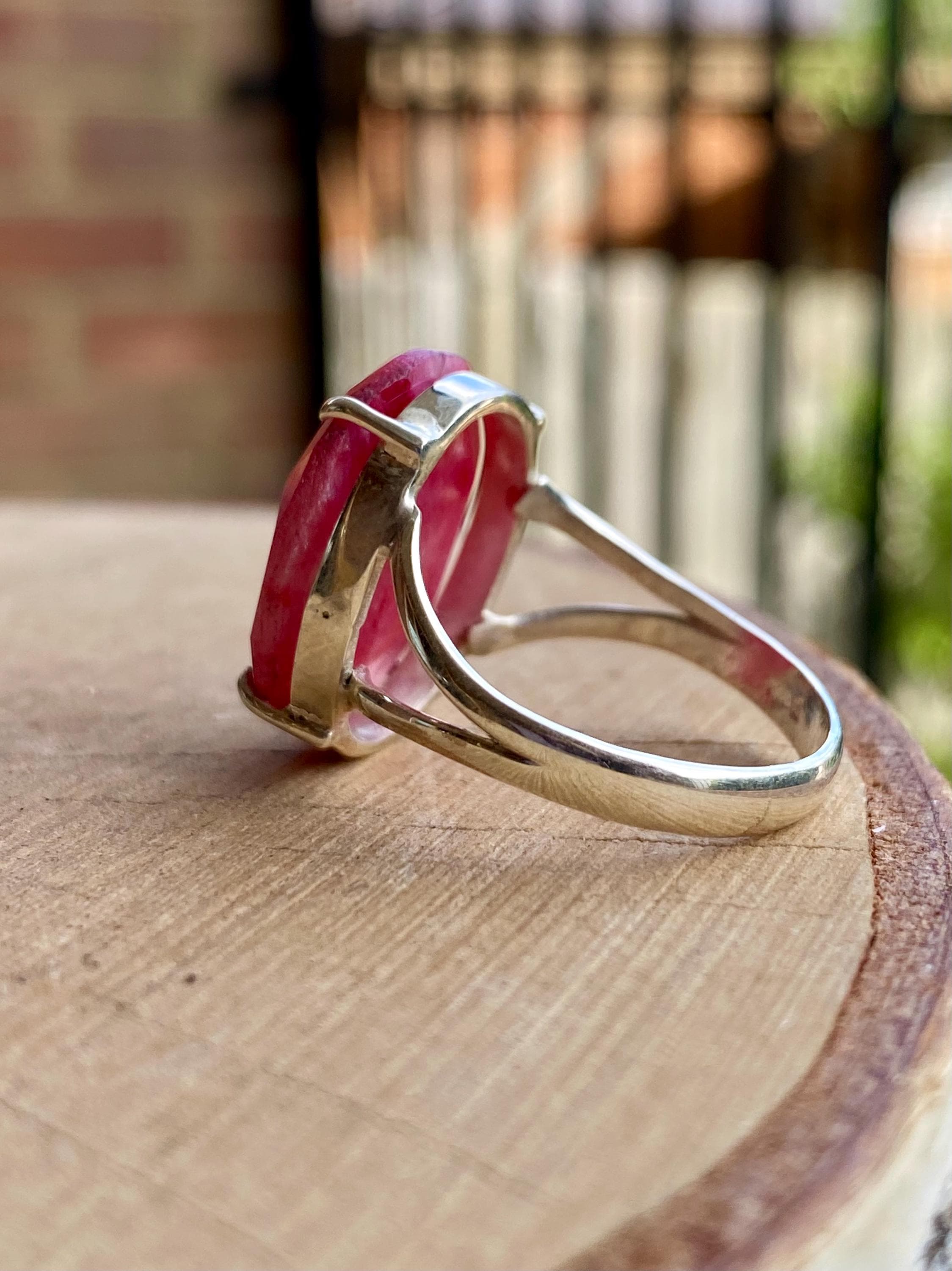 Raw Ruby Ring, Oval 19mm x 14mm, 925 Sterling Silver, Handmade UK