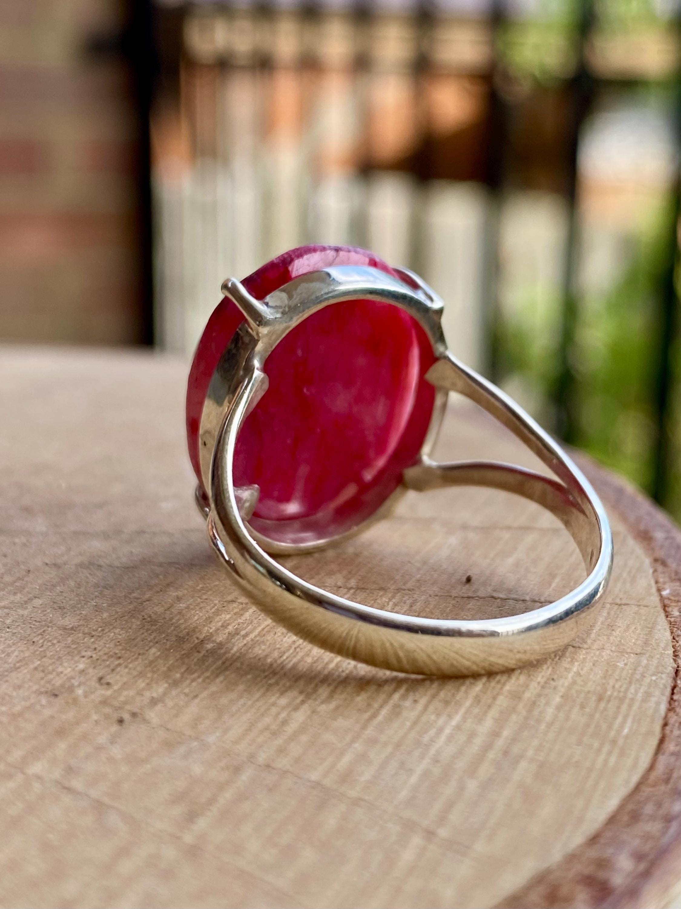 Raw Ruby Ring, Oval 19mm x 14mm, 925 Sterling Silver, Handmade UK