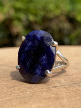 Oval Raw Sapphire 925 Silver Ring