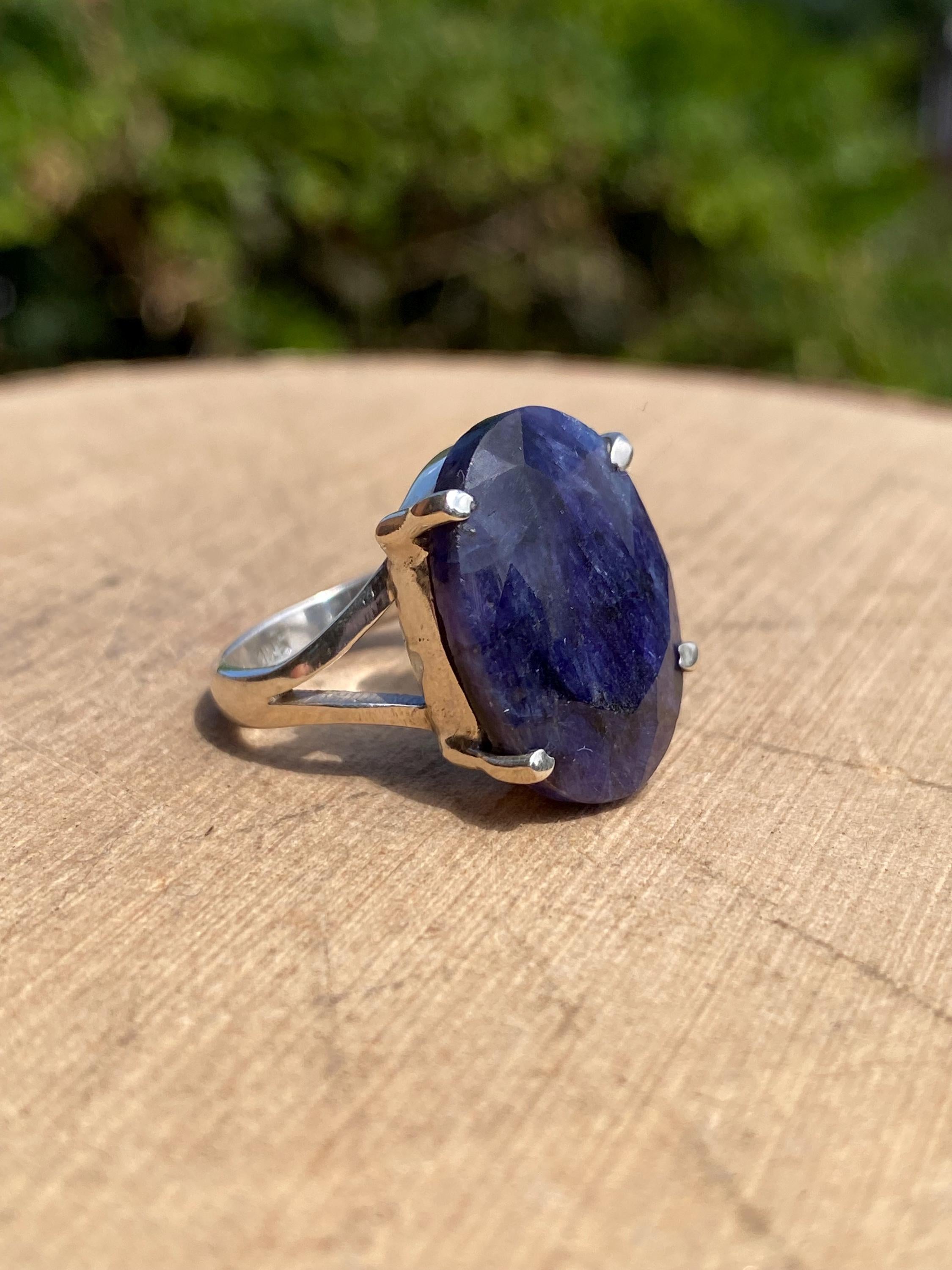 Raw Sapphire and Silver Ring