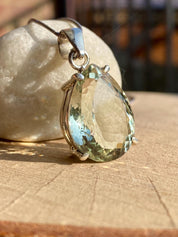 Green Amethyst (Prasiolite) and Silver Teardrop Pendant