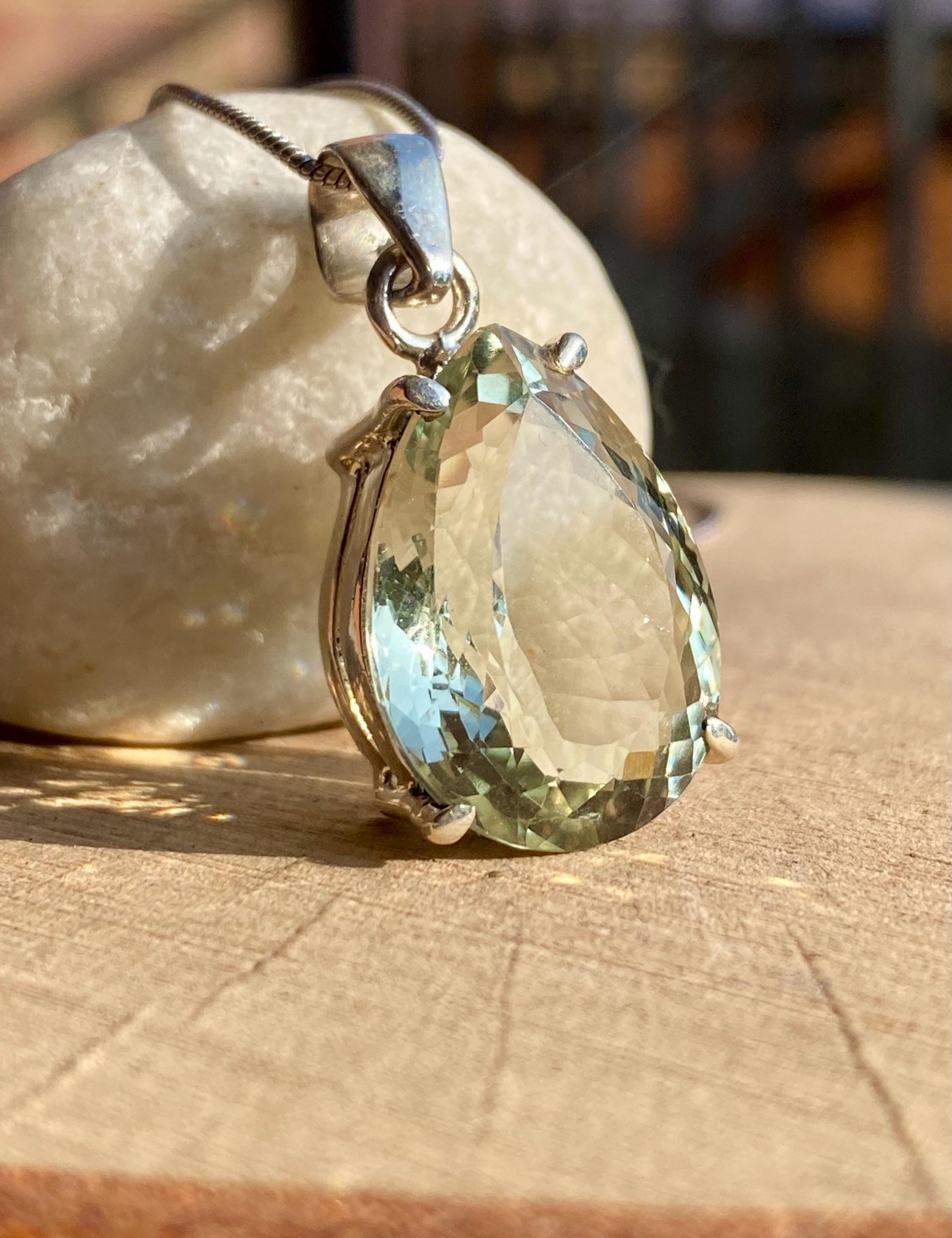 Green Amethyst (Prasiolite) and Silver Teardrop Pendant