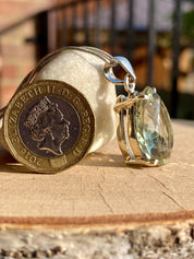 Green Amethyst (Prasiolite) and Silver Teardrop Pendant