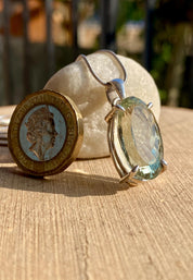 Green Amethyst (Prasiolite ) Sterling Silver Oval Pendant