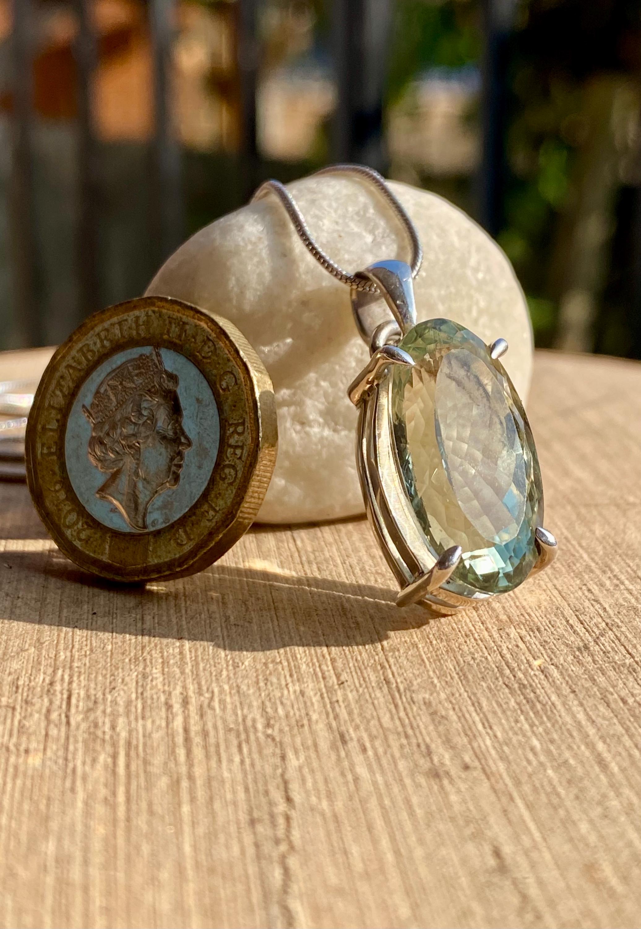 Green Amethyst (Prasiolite ) Sterling Silver Oval Pendant