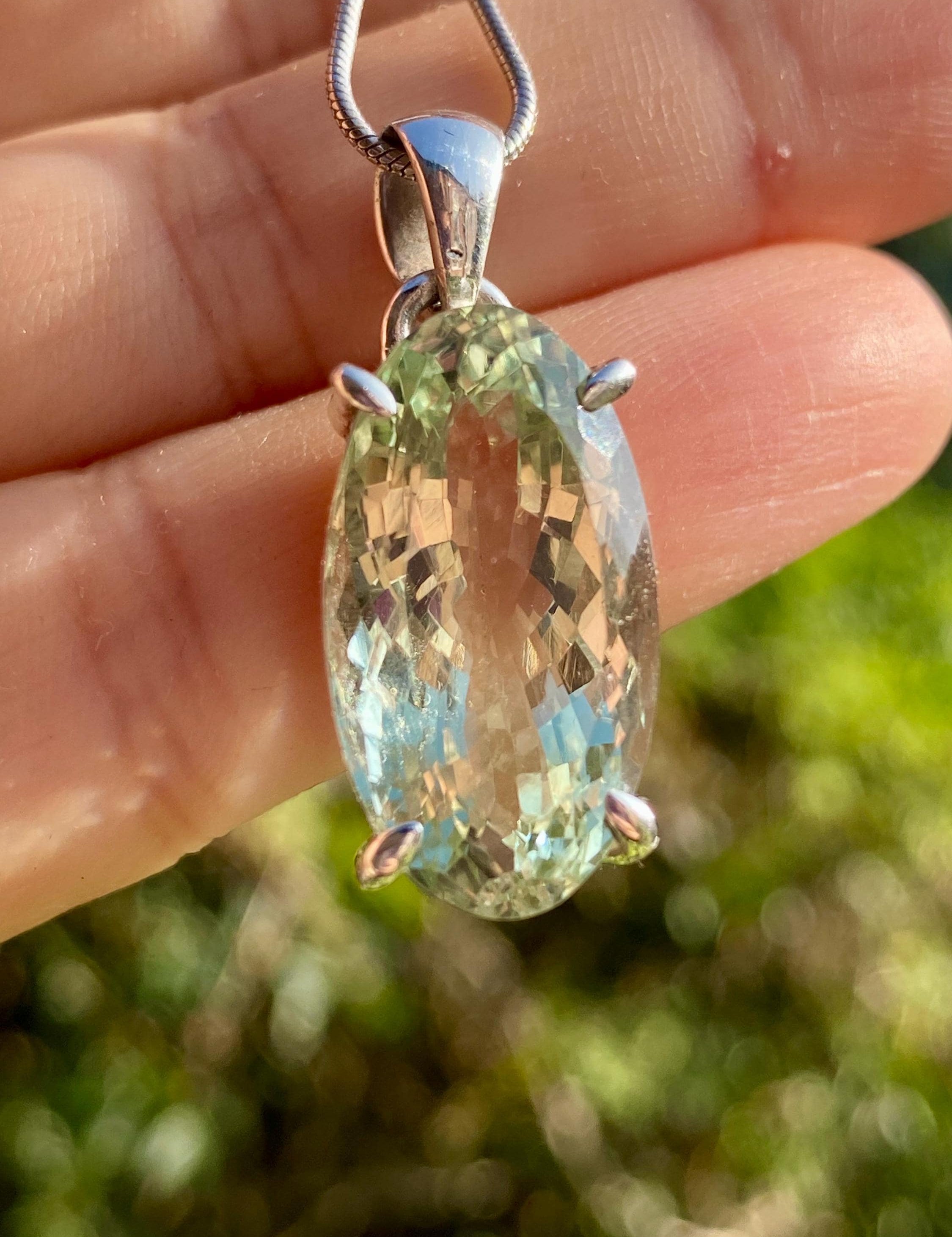 Green Amethyst (Prasiolite ) Sterling Silver Oval Pendant