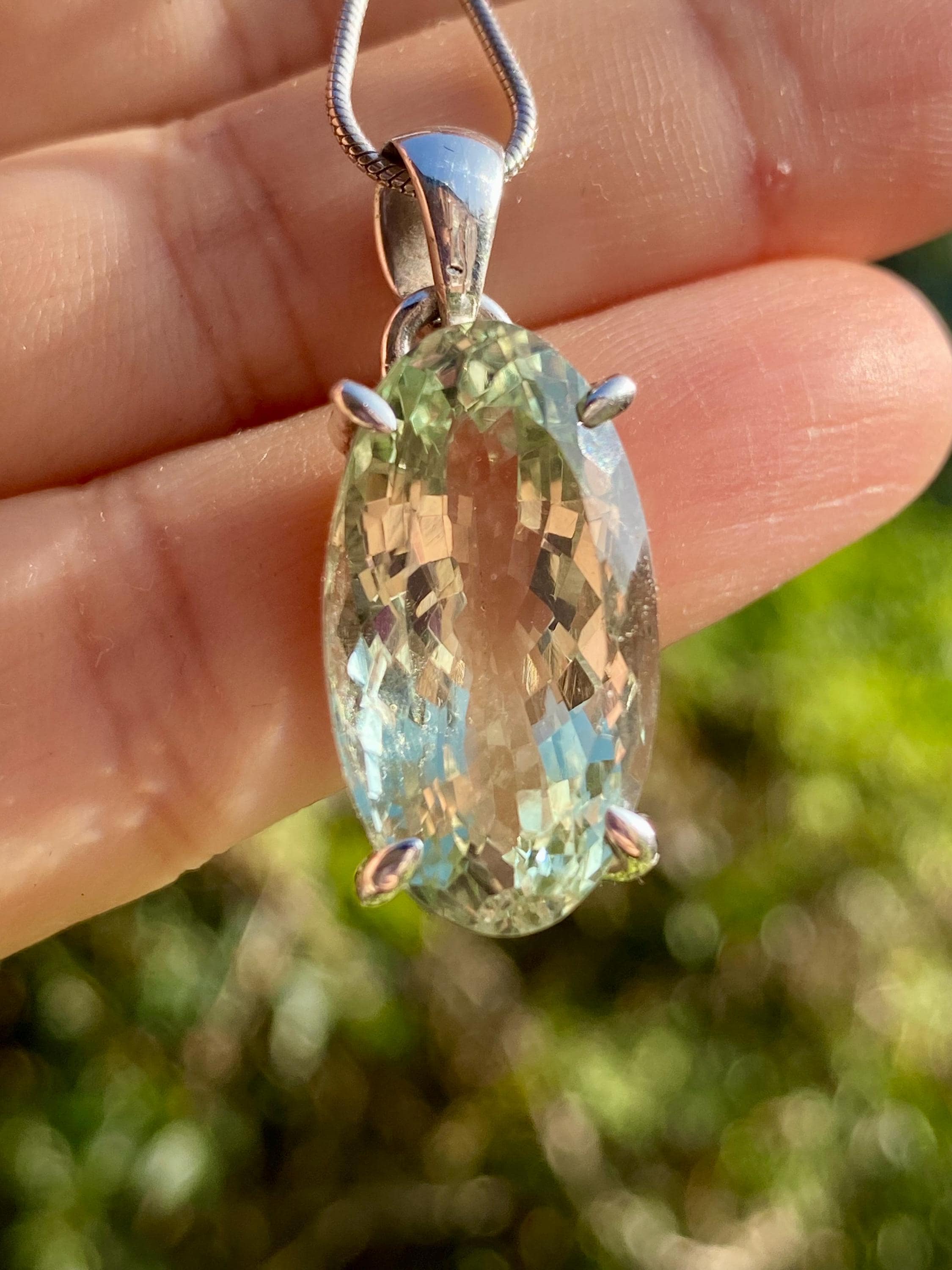 Green Amethyst (Prasiolite ) Sterling Silver Oval Pendant
