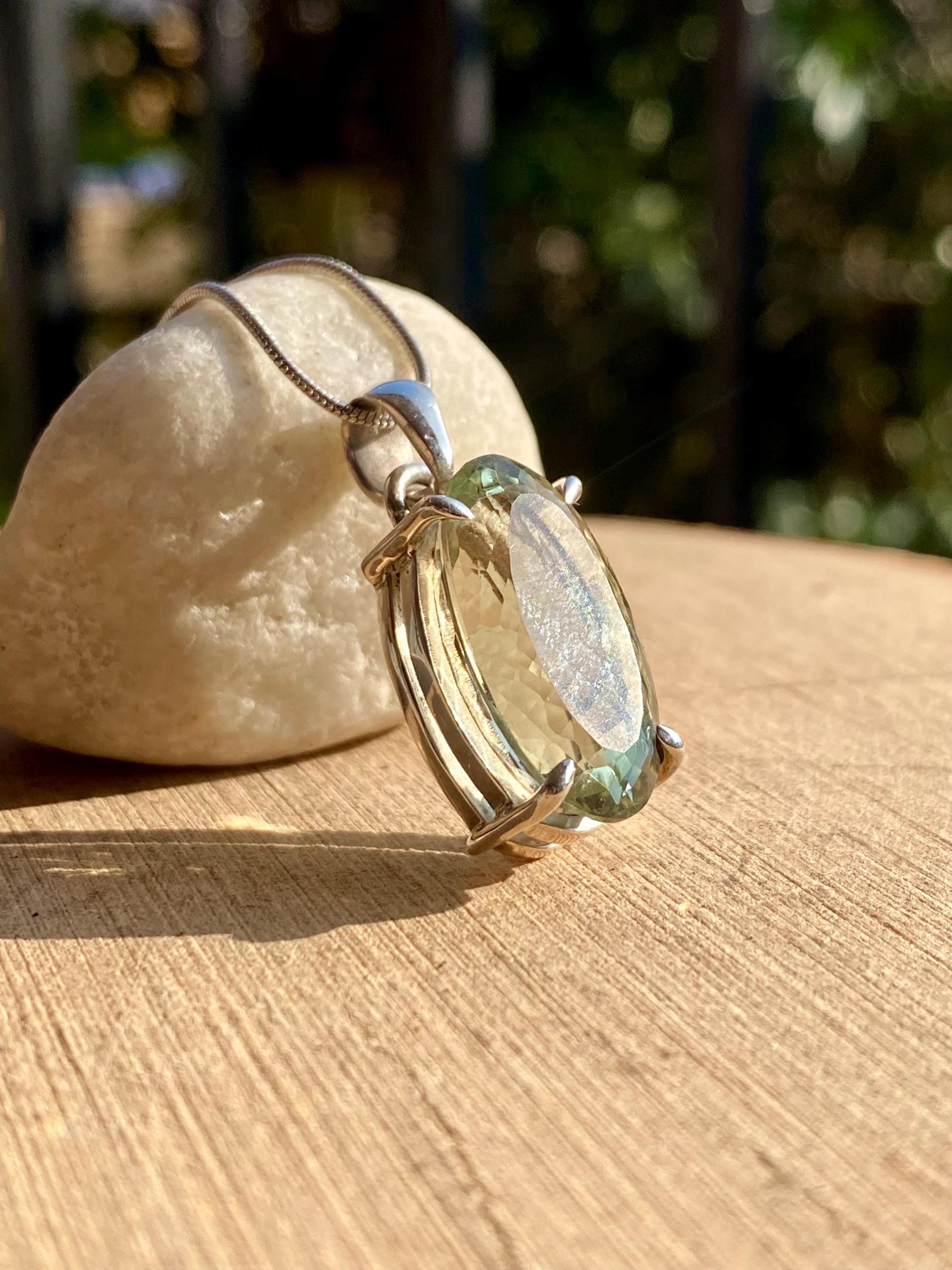 Green Amethyst (Prasiolite ) Sterling Silver Oval Pendant
