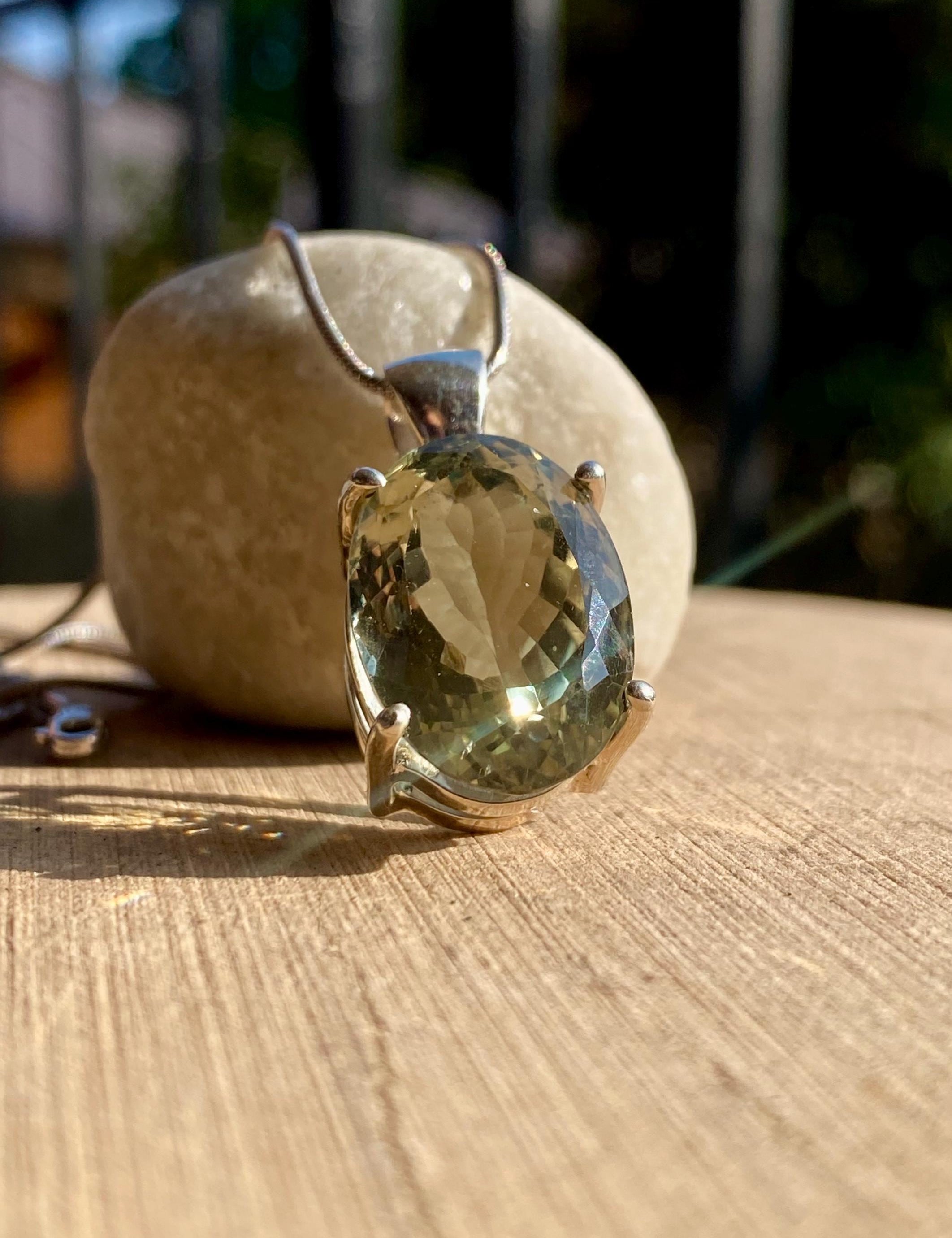 Green Amethyst (Prasiolite ) Sterling Silver Oval Pendant