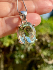 Green Amethyst (Prasiolite ) Sterling Silver Oval Pendant
